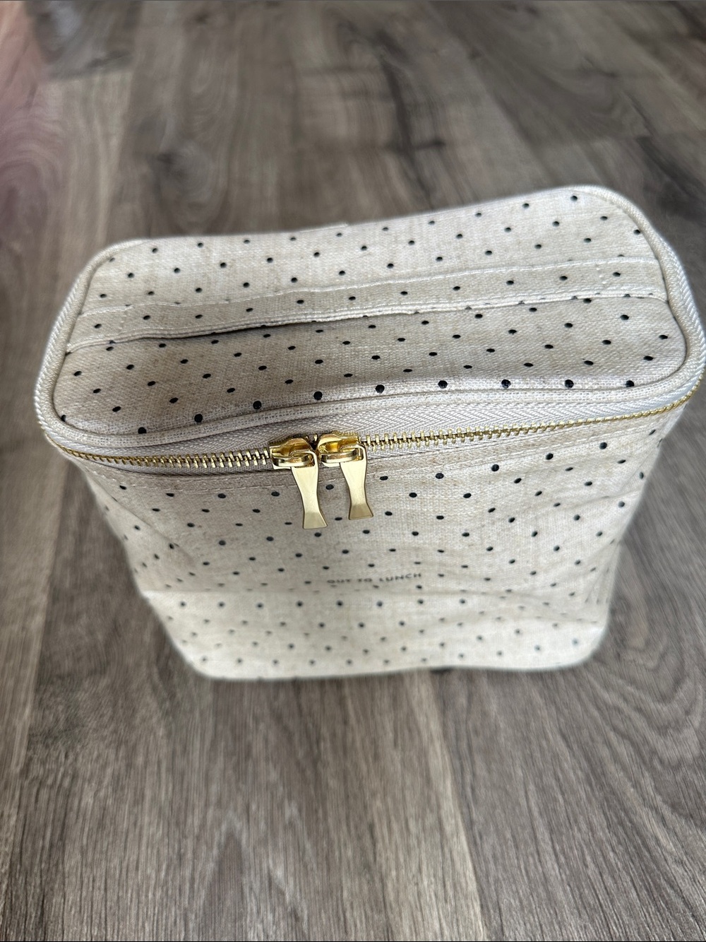 Kate Spade Polka Dot Natural Texture Print Lunchbox with Gold Hardware